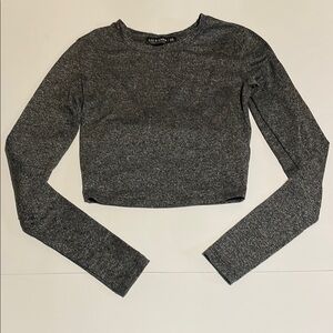 Liz & Sara Gray Long Sleeve Crop Top, XS